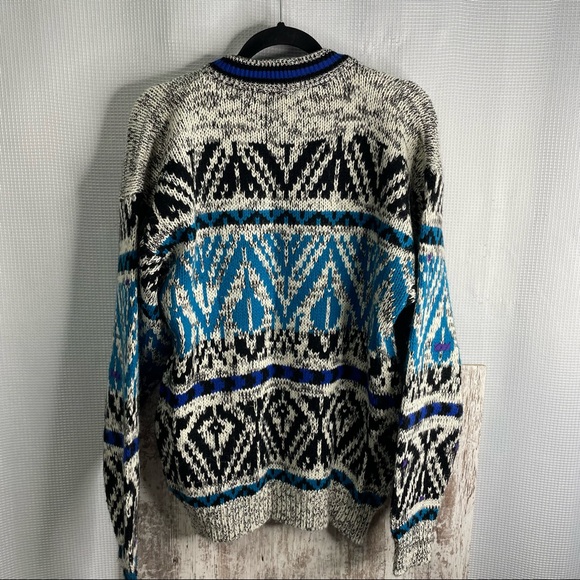 Vintage EXPRESSIONS INTERNATIONAL Hipster Abstract Grandpa Mens L Sweater - Picture 3 of 5